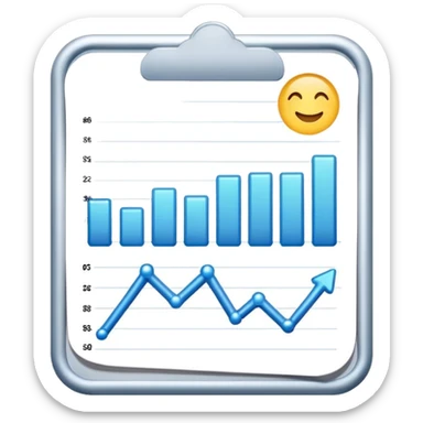 ios style emoji for report sheet consisting graph/ charts with sparkle around the report  sticker