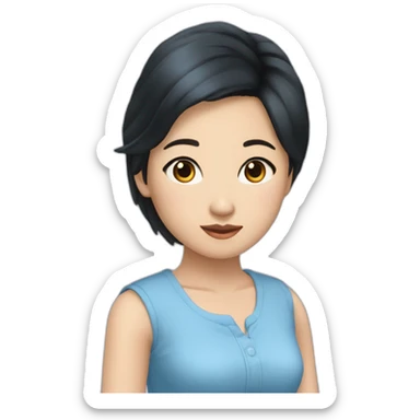 Evelyn Cathy Widjaja - asian black hair girl - blue armless shirt sticker