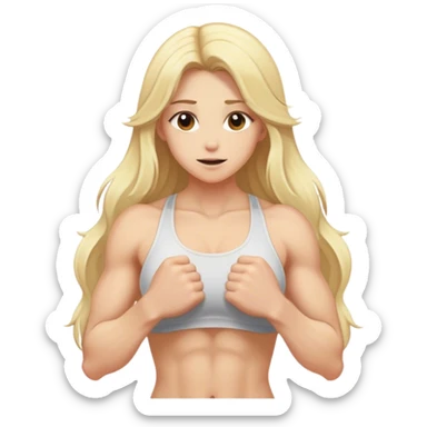 Pumped-up forms, realism, blonde long hair, sfw intimate pose sticker