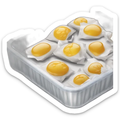 food packed in trays under airtight foil, side angle sticker