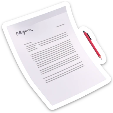 paper document with a paragraph of text and a handwritten signature at the bottom sticker