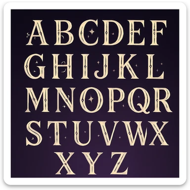 letters in tarot aesthetics with a dark purple gradient to light purple background sticker