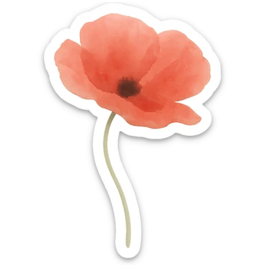 very detailed poppy flower, vibrant red petals, delicate green stem, no background sticker