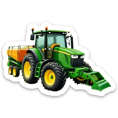 Howard EHD 180 (2019) – Cinematic-realistic John Deere 6155M tractor towing a Howard EHD 180 slasher, its green and yellow frame cutting through thick overgrown paddocks. The bright orange slasher spins rapidly, clearing a wide path of grass as birds scatter into the air sticker