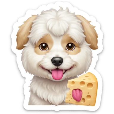 white dog cavachon stay and want to eat cheesee sticker