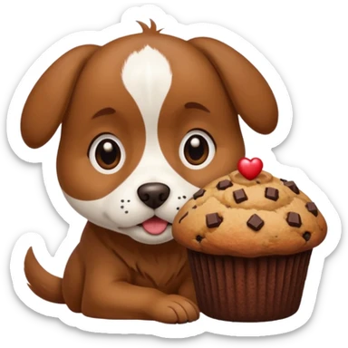 a dog sniffing a muffin sticker