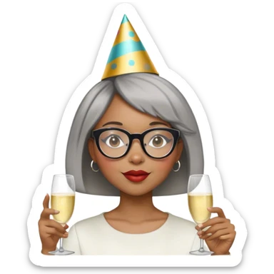 Light skinned Black girl with glasses short natural gray haircut celebrating new year’s  sticker