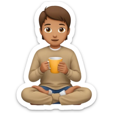 Create an emoji that shows a person sitting on the ground holding a cup. sticker