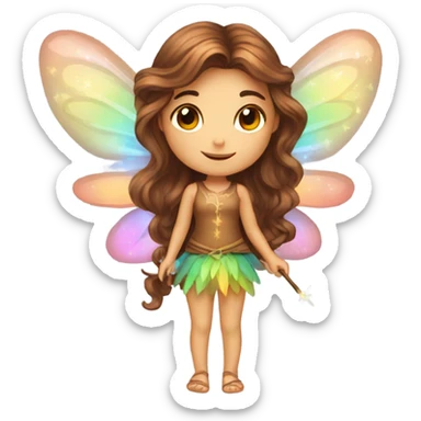 Beautiful long brown hair cute Pixie fairy with magic colorful wings and wand  sticker