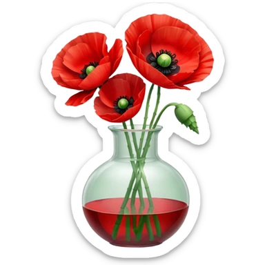 poppy flowers in a clear vase sticker