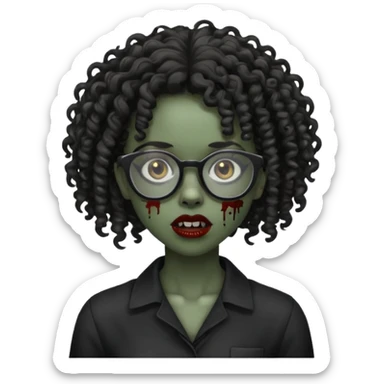 black zombie girl with glasses and curly hair sticker