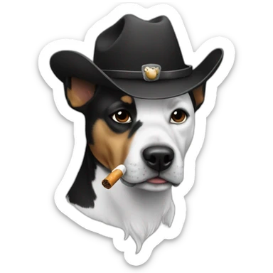 black-white-dog-wearing-cowboy-hat-smoking sticker