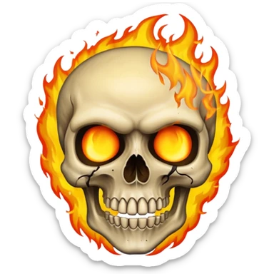 A burning skull with fire coming out of where the eyes sticker