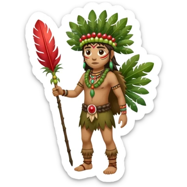 full body indigenous forest hunter spirit with feather fruit crown sticker