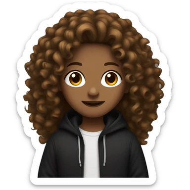 extra long brown curly hair wearing cute black hoodie  sticker