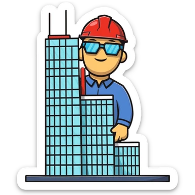 man building a model of a skyscraper wearing transparent safety glasses sticker