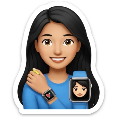 mujer cabello negro largo con apple watch en su muñeca sticker