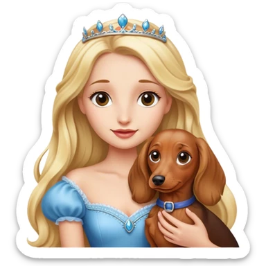 Blonde princess holding a Long haired dachshund  sticker