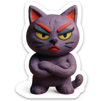 claymation style baddie cat with bold makeup sticker