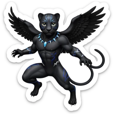 Black winged panter in jump, like bagira, has wings sticker