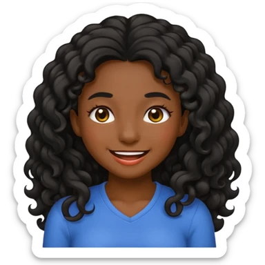 sticker style iPhone emoji of a dark-skinned girl with long curly hair, winking, transparent background sticker