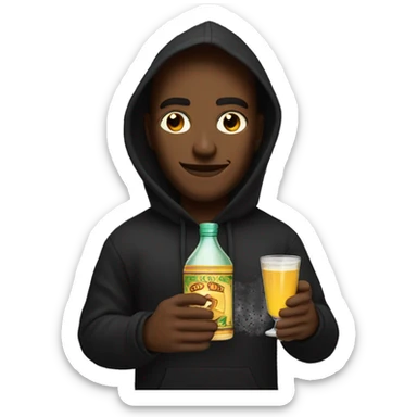 God wearing a black hoodie holding a cup and a tequila bottle sticker