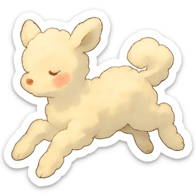 soft vanilla cloud doe with rosy cheeks, floating in the air, ghibli style sticker