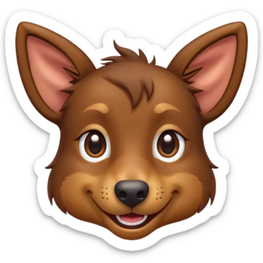 Cinematic Comical Brown and Tan Kelpie Portrait Emoji, Head tilted dramatically with an exaggeratedly amused expression, featuring a striking brown Fur with bold tan accents, wide, expressive warm eyes filled with playful disbelief, Simplified yet hilariously expressive features, highly detailed, glowing with a slightly sassy glow, high shine, dramatic yet playful, stylized with an air of cheeky mischief, bright and endearing, soft glowing outline, capturing the essence of a spirited and over-the-top herder, so meme-worthy it feels like it could side-eye its way into internet fame instantly! sticker