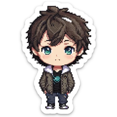 adorable chibi boy with big eyes and casual clothes sticker