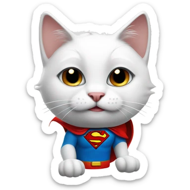 White Cat with a superman cape winking at you with a thumbs up sticker
