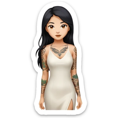Beautiful Asian woman with long black hair and body tattoos intimate sfw sticker
