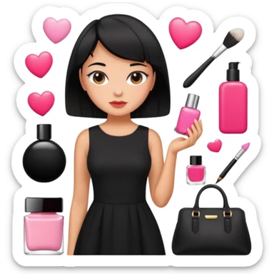 black short hair tanned woman, black dress girly things sticker