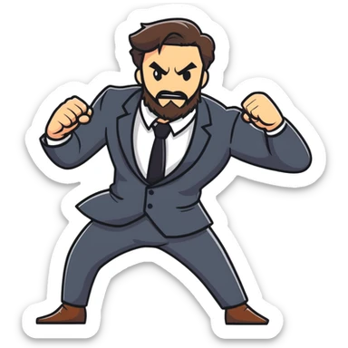 bearded man in a black suit, fighting posture sticker