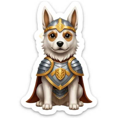 valorous Viking dog in Valhalla, detailed armor, heroic pose, glowing sky sticker