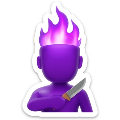 A purple shiny character with a purple flame head no eyesand holding a small knife. sticker