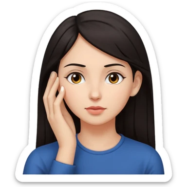 Una mujer de pelo oscuro tocandose la oreja (demostrando que está escuchando a otro) sticker