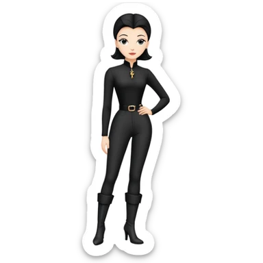 girl with oval-shaped flat-top head wearing tight black pants and black medieval high-heeled boots sticker