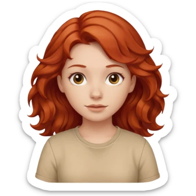 girl, wavy red hair, beige shirt sticker