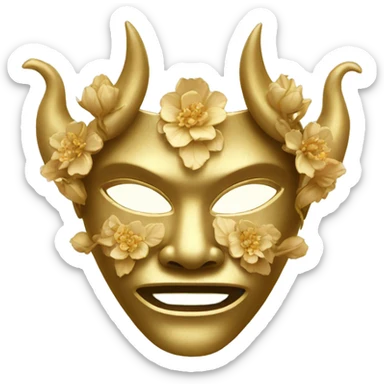 Golden feminine oni mask with floral pattern on it  sticker