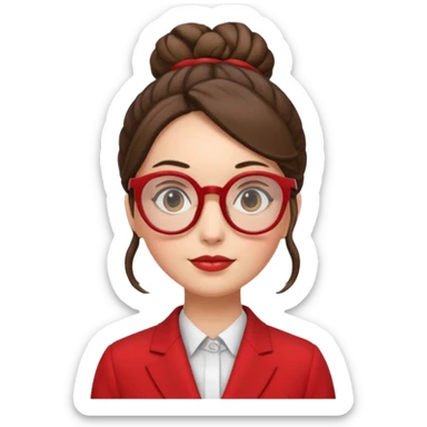 woman with bun hair with red suit and glasses sticker