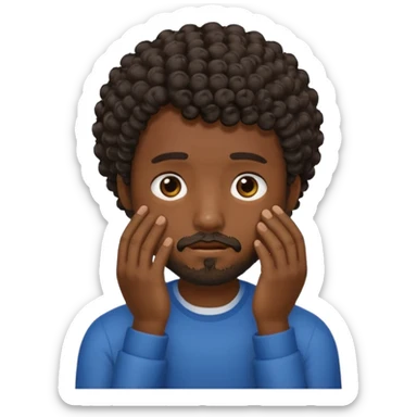 face palm man, dark skin , short hair curly , facial  small beard sticker