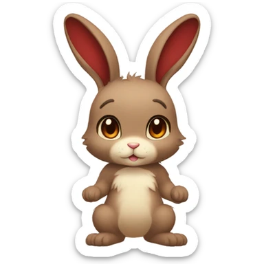 Cute, Chibi, Anthro, Fur-Sona, Dark-Brown, Normal-type-Ground-type Tan-Rabbit-Fakémon with Dark-Red eyes, beige belly, beige paws, beige feet, beige freckles, full body sticker