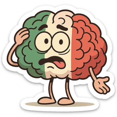 silly cartoon brain with Italian flag pattern, looking confused, playful style sticker