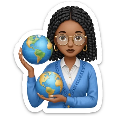 a-young-woman-wearing-fine-gold-round-glasses-and-black-hair-in-several-box-braids,-she-has-light-black-skin,-and-she's-wearing-a-white-shirt-with-an-blue-cardigan-on-top.-she's-holding-a-globe-in-one-hand.png sticker