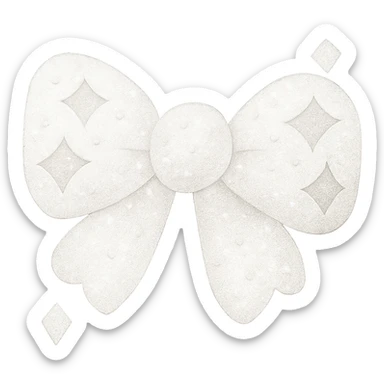 Make the glittery bow white, keep it sparkling and decorative with no background. The style should be elegant and festive with a shimmering texture. sticker