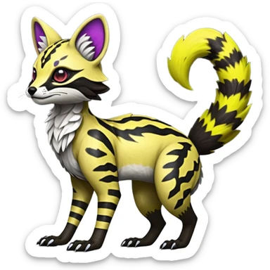 Rare realistic shiny warm-colored lush exotic cute edgy epic pretty futuristic beautiful handsome gorgeous aesthetic modern colorful vibrant cyber-Vernid-Protogen-Primagen-Wickerbeast-Genet-Trico-species-Fakemon-hybrid-creature by LiLaiRa, beautiful intricate markings, full body sticker