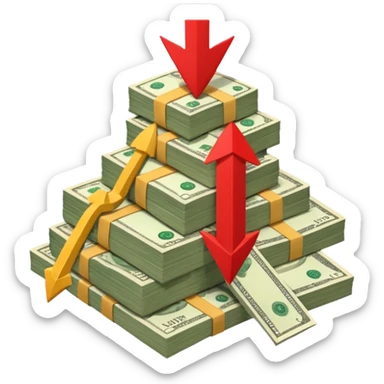 a pile of money with red arrow up with a strategy paper background sticker