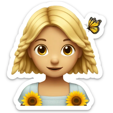 European little girl with butterfly and sunflower sticker