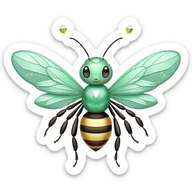Mint green woman bee with diamond wings, sparkly rhinestones, and glitter accents sticker