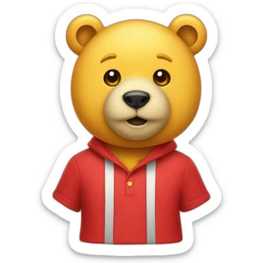 a yellow bear wearring a red shirt sticker